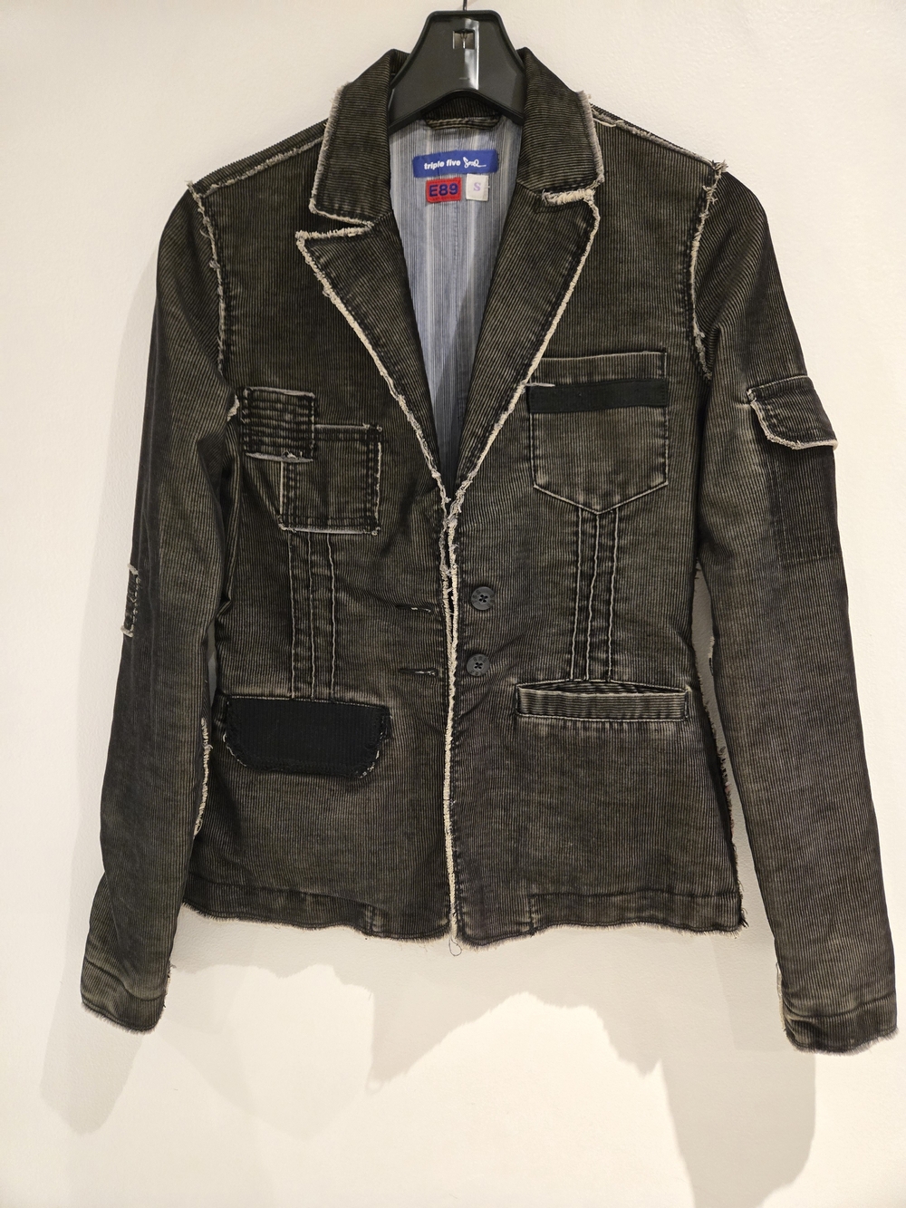 Triple Five Soul Olive Green Distressed Corduroy Shirt Jacket